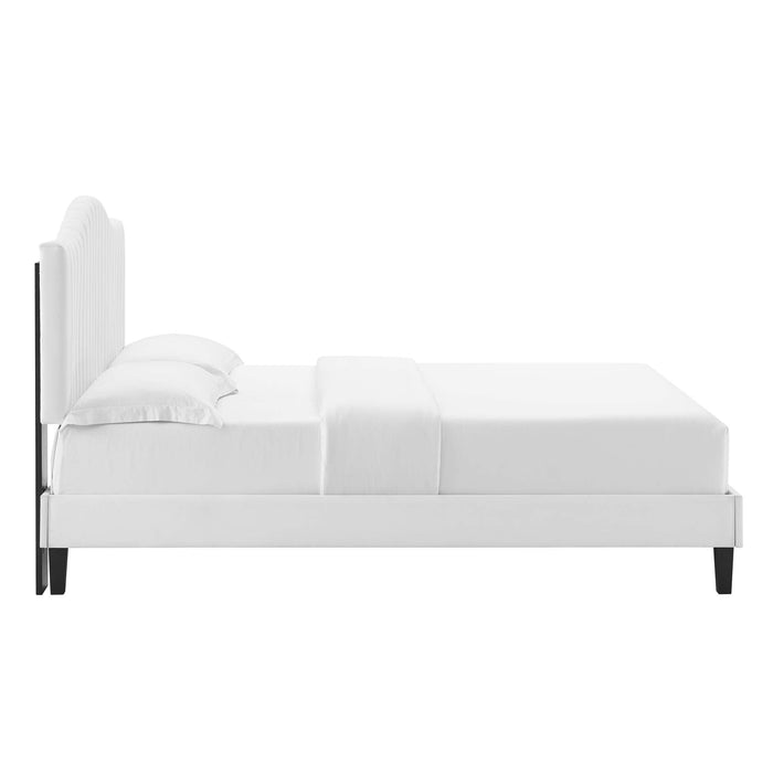 Juniper Channel Tufted Performance Velvet Platform Bed With Black Wood Legs