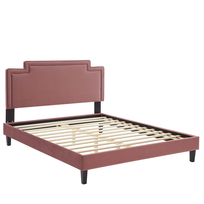 Liva Performance Velvet Bed With Black Wood Legs