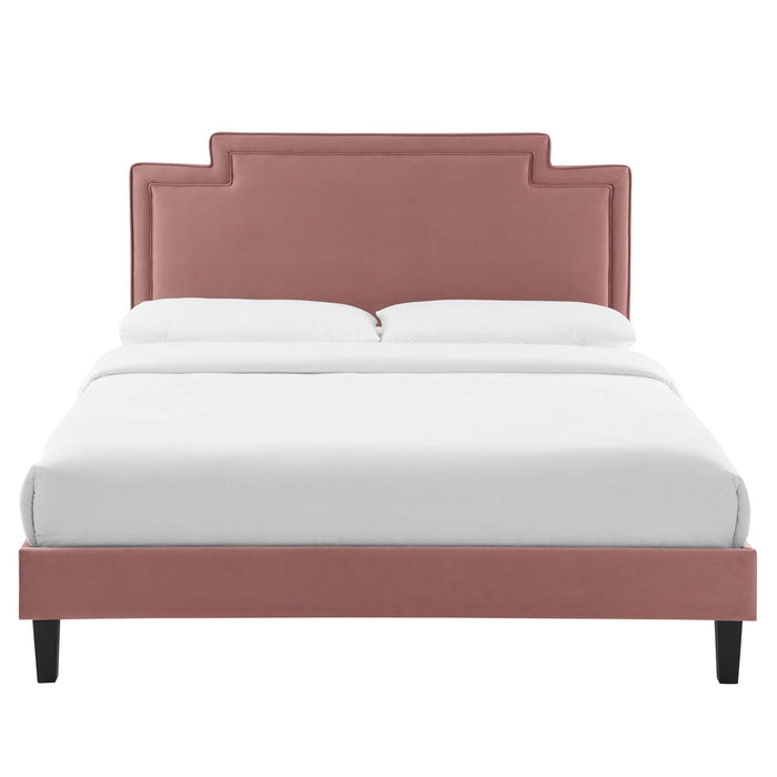 Liva Performance Velvet Bed With Black Wood Legs