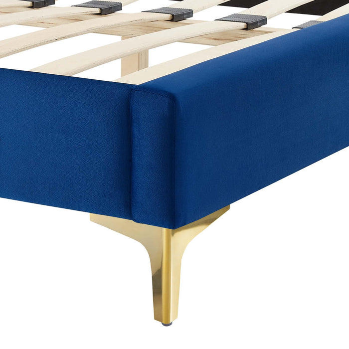 Liva Performance Velvet Bed With Gold Metal Legs