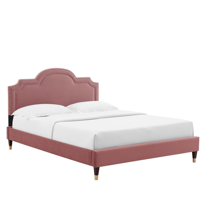 Aviana Performance Velvet Bed With Wood and Gold Legs