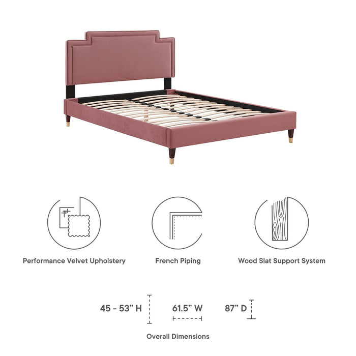 Liva Performance Velvet Bed With Wood and Gold Legs