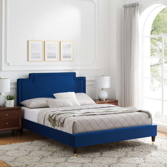 Liva Performance Velvet Bed With Wood and Gold Legs