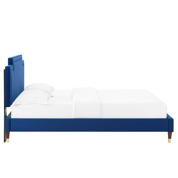 Liva Performance Velvet Bed With Wood and Gold Legs