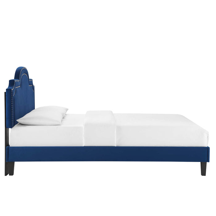 Aviana Performance Velvet Bed With Black Wood Legs