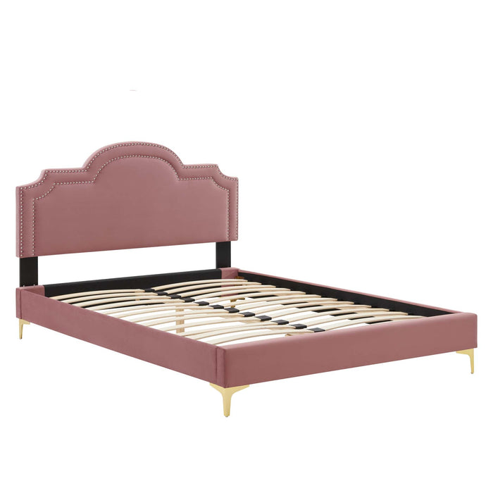 Aviana Performance Velvet Bed With Gold Legs