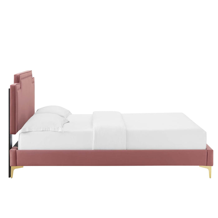 Liva Performance Velvet Bed With Gold Metal Legs