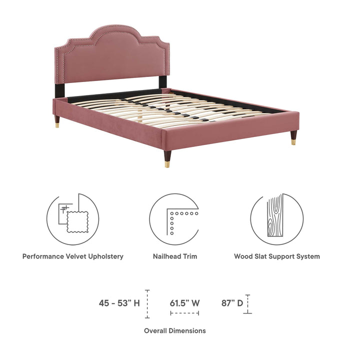 Aviana Performance Velvet Bed With Wood and Gold Legs