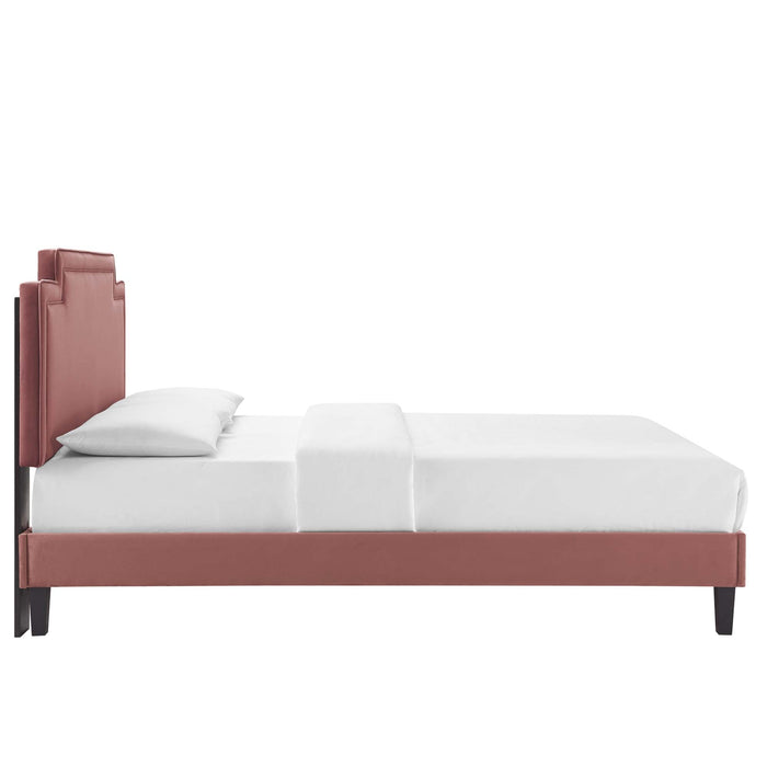 Liva Performance Velvet Bed With Black Wood Legs