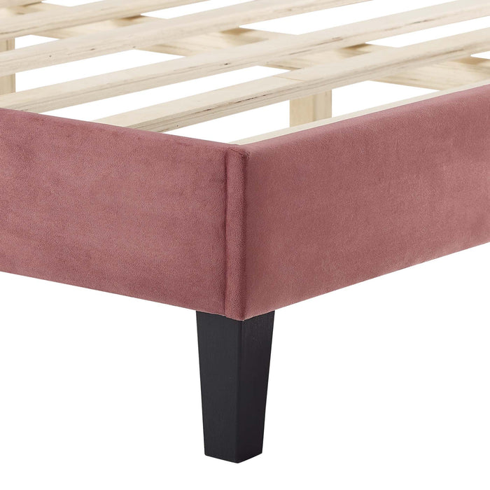 Liva Performance Velvet Bed With Black Wood Legs