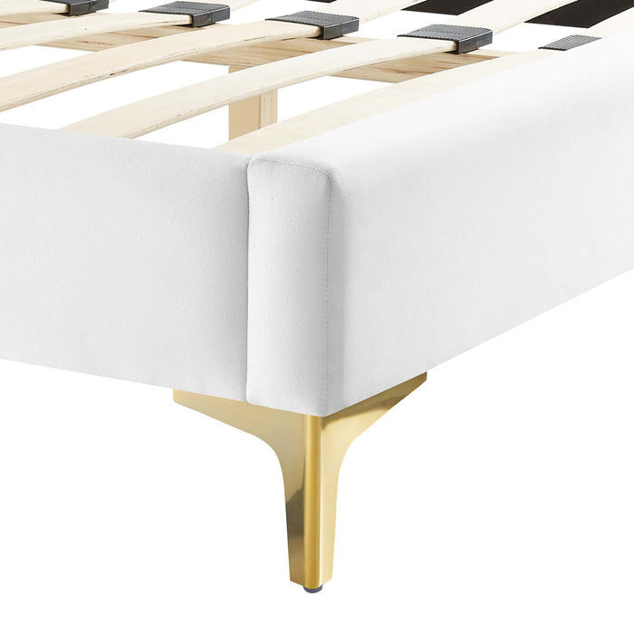 Sasha Button-Tufted Performance Velvet Bed With Gold Metal Legs