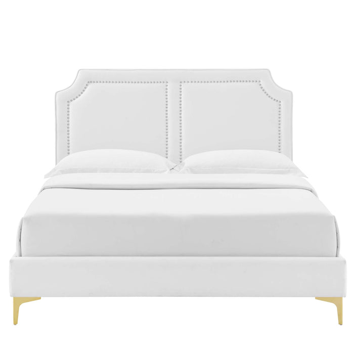 Novi Performance Velvet Bed With Gold Metal Legs