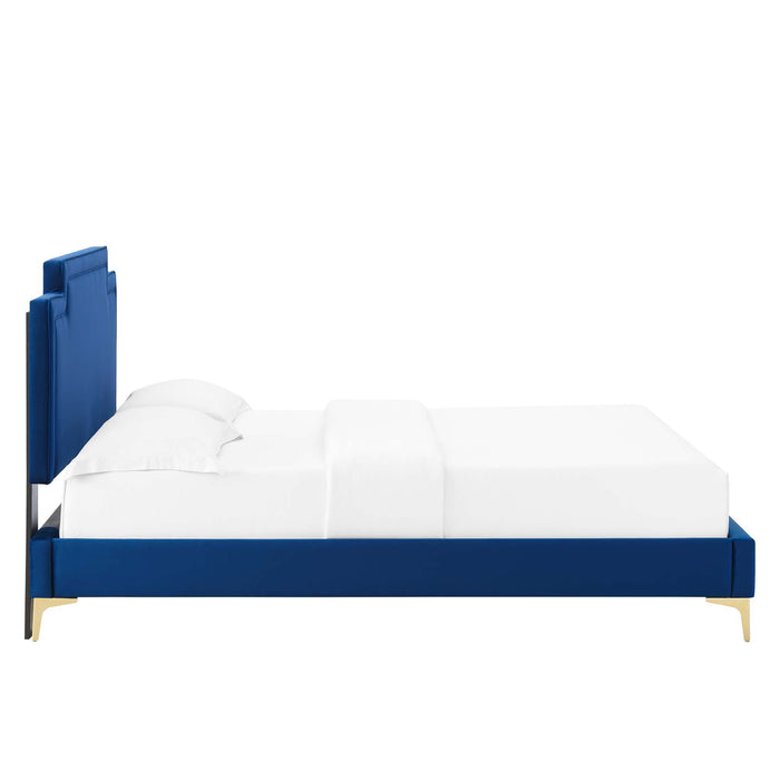 Liva Performance Velvet Bed With Gold Metal Legs