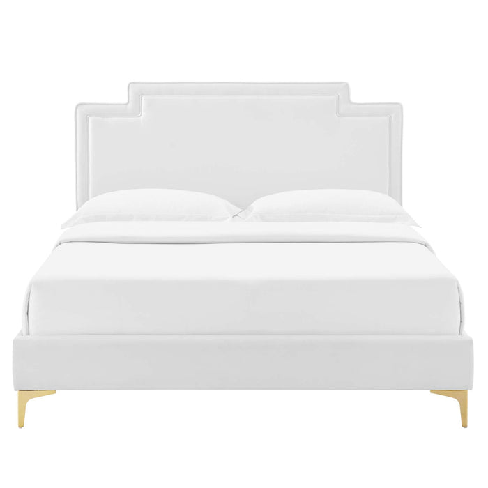 Liva Performance Velvet Bed With Gold Metal Legs