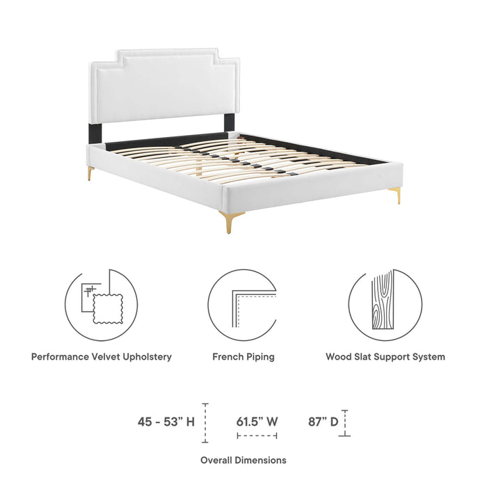 Liva Performance Velvet Bed With Gold Metal Legs