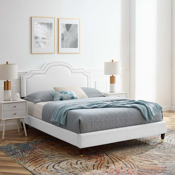 Aviana Performance Velvet Bed With Wood and Gold Legs