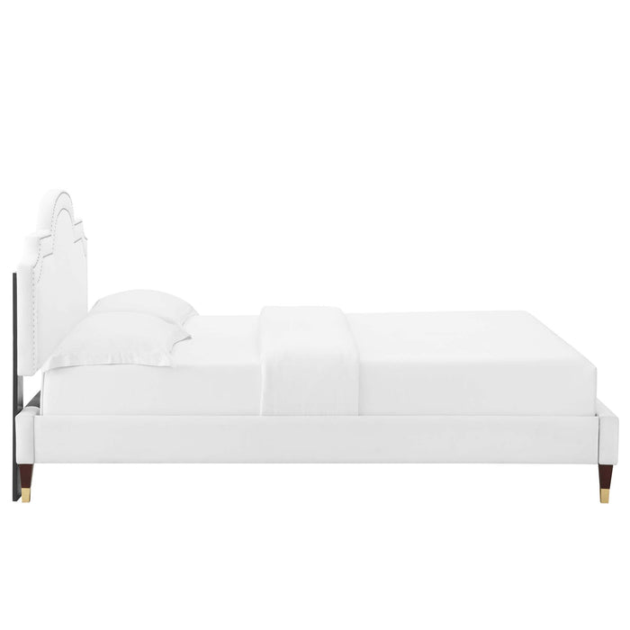 Aviana Performance Velvet Bed With Wood and Gold Legs