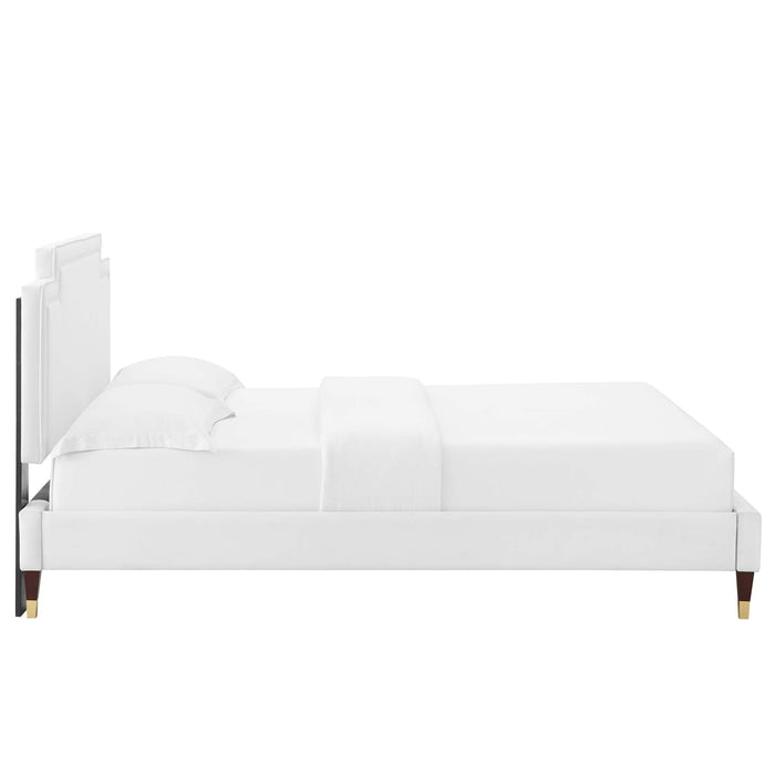 Liva Performance Velvet Bed With Wood and Gold Legs