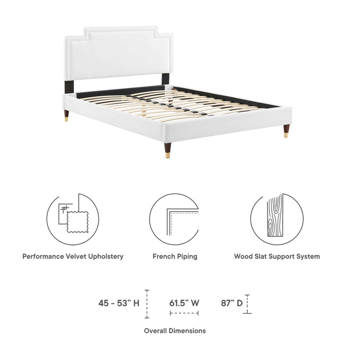 Liva Performance Velvet Bed With Wood and Gold Legs