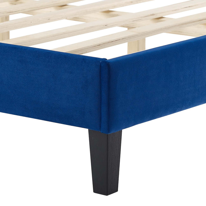 Sasha Button-Tufted Performance Velvet Bed With Black Wood Legs