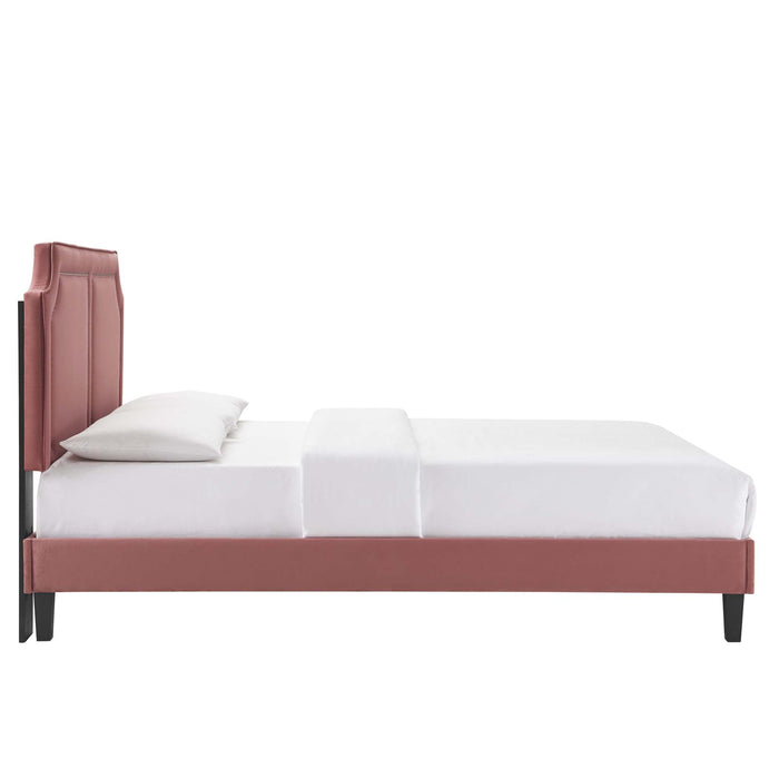 Novi Performance Velvet Bed With Black Wood Legs