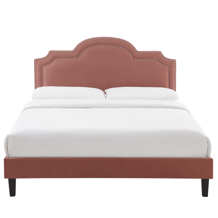 Aviana Performance Velvet Bed With Black Wood Legs