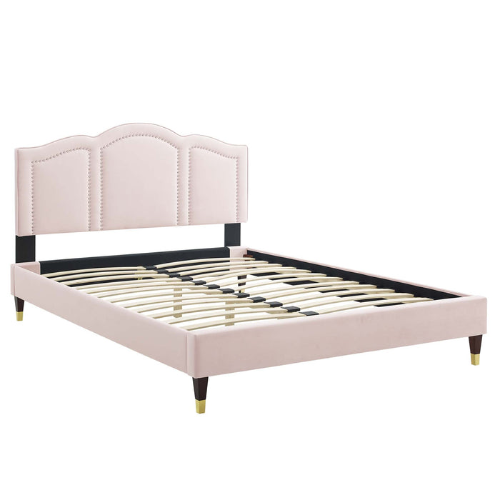 Emerson Performance Velvet Platform Bed With Black Wood Legs