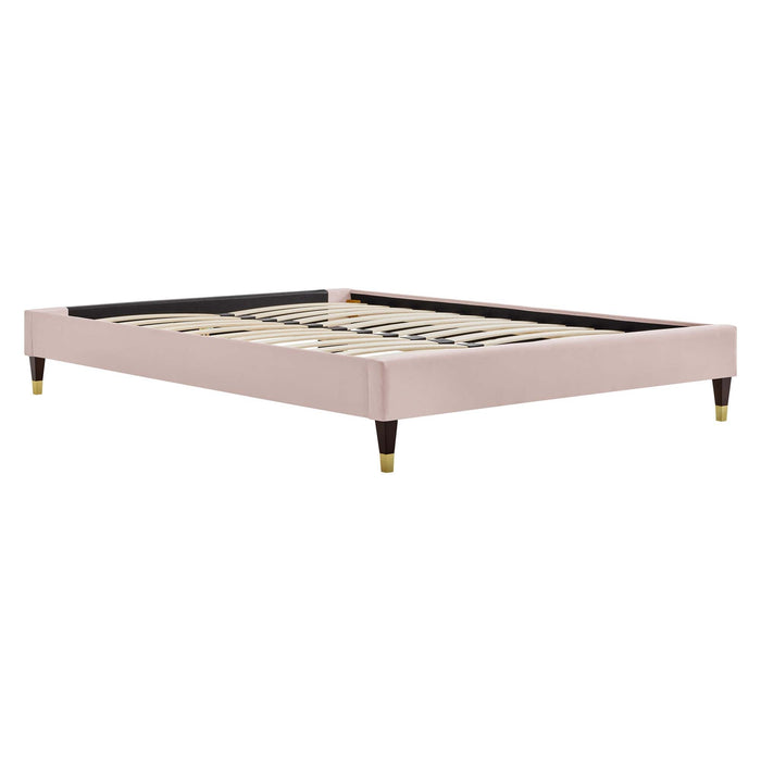 Adelaide Performance Velvet Platform Bed With Wood and Gold Metal Legs