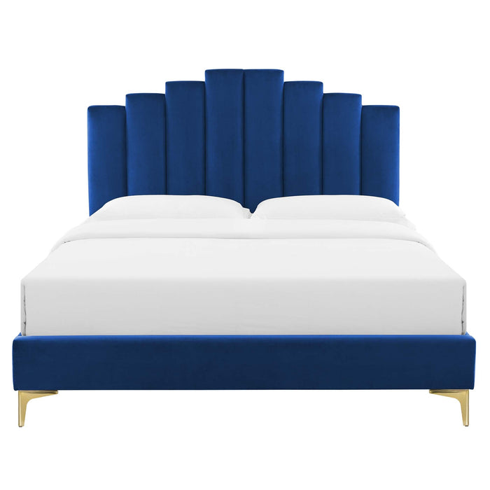 Elise Performance Velvet Platform Bed With Gold Metal Legs