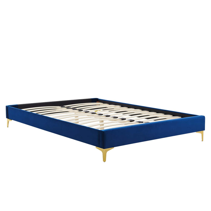 Elise Performance Velvet Platform Bed With Gold Metal Legs