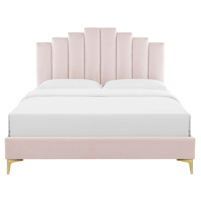 Elise Performance Velvet Platform Bed With Gold Metal Legs