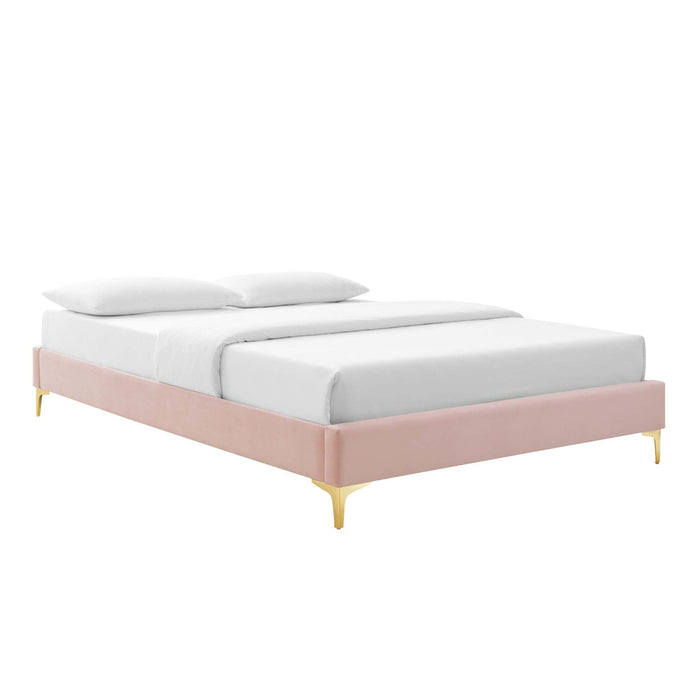 Elise Performance Velvet Platform Bed With Gold Metal Legs