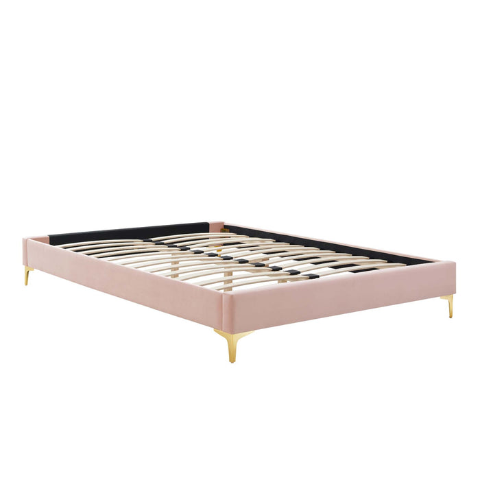 Elise Performance Velvet Platform Bed With Gold Metal Legs