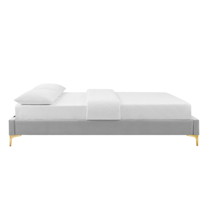 Colette Performance Velvet Platform Bed With Gold Metal Legs