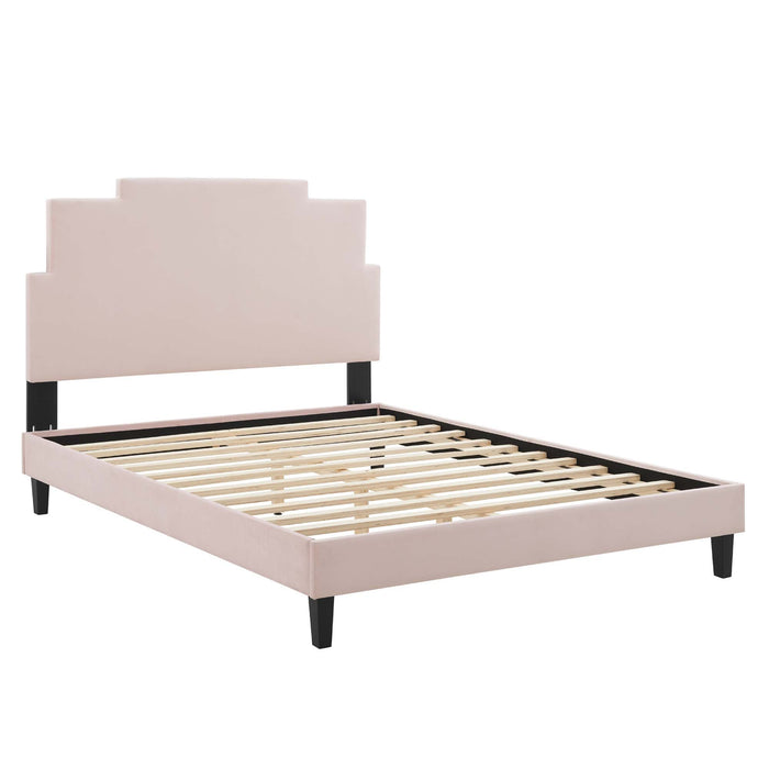 Lindsey Performance Velvet Platform Bed With Black Wood Legs