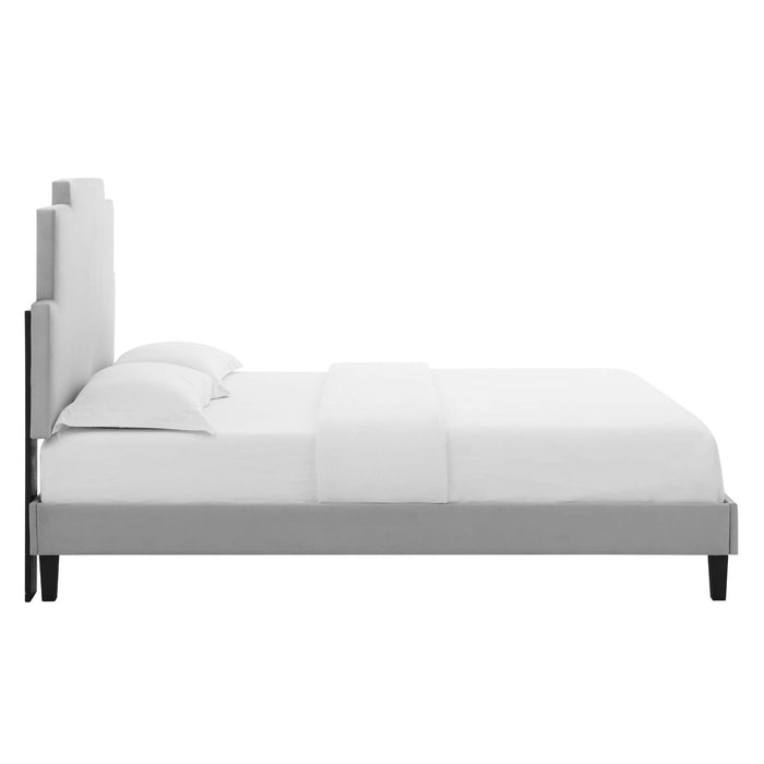 Lindsey Performance Velvet Platform Bed With Black Wood Legs