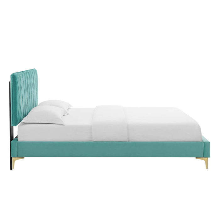 Phillipa Performance Velvet Platform Bed With Gold Metal Legs