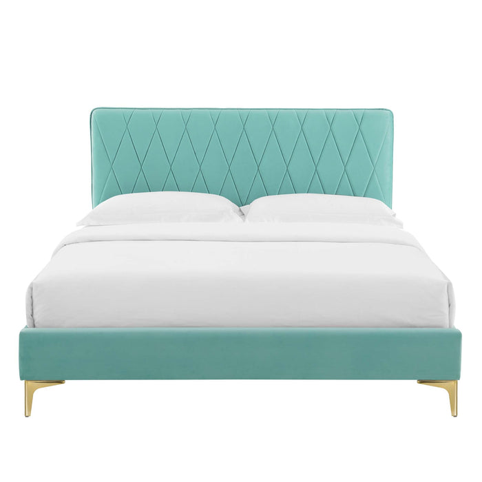 Phillipa Performance Velvet Platform Bed With Gold Metal Legs