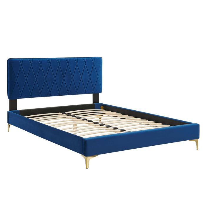 Phillipa Performance Velvet Platform Bed With Gold Metal Legs