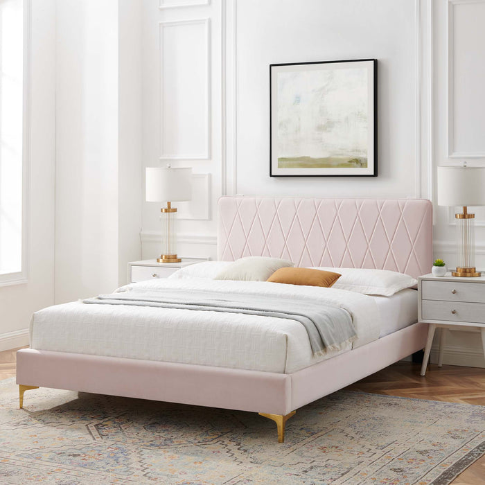 Phillipa Performance Velvet Platform Bed With Gold Metal Legs