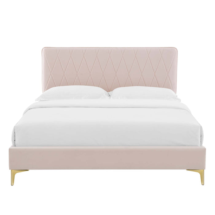 Phillipa Performance Velvet Platform Bed With Gold Metal Legs