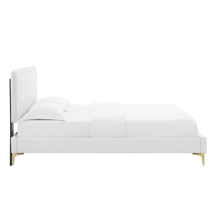 Phillipa Performance Velvet Platform Bed With Gold Metal Legs