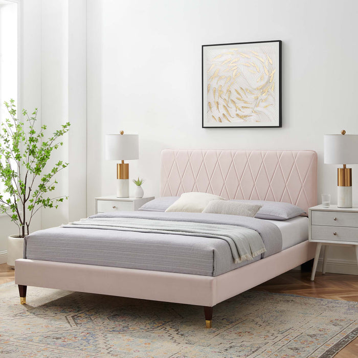 Phillipa Performance Velvet Platform Bed With Wood and Gold Legs