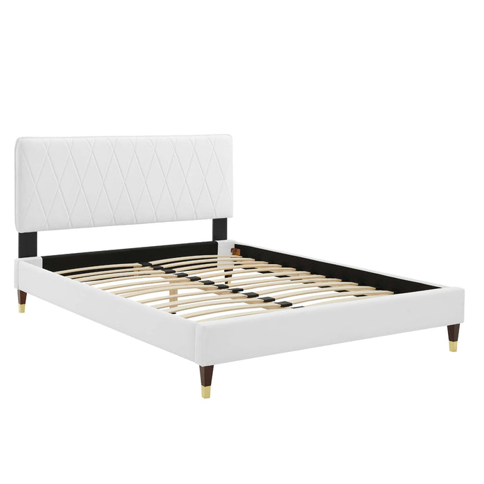 Phillipa Performance Velvet Platform Bed With Wood and Gold Legs