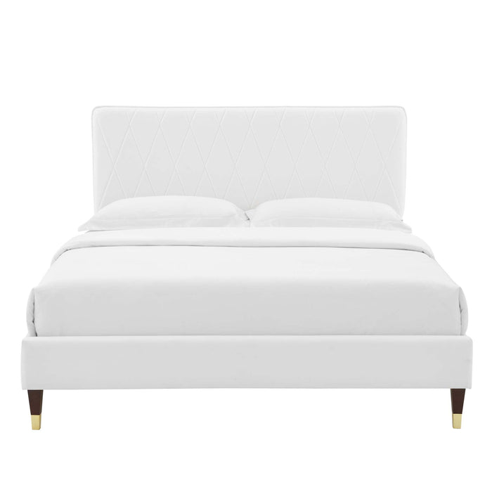 Phillipa Performance Velvet Platform Bed With Wood and Gold Legs