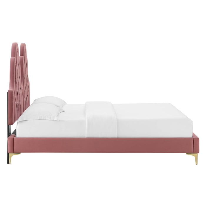 Alexandria Tufted Performance Velvet Platform Bed With Gold Legs