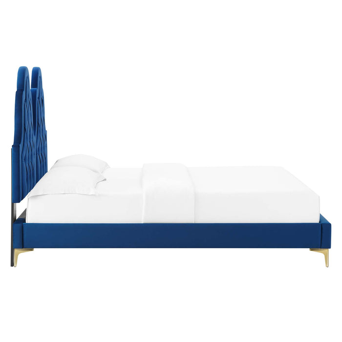 Alexandria Tufted Performance Velvet Platform Bed With Gold Legs