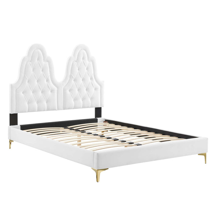 Alexandria Tufted Performance Velvet Platform Bed With Gold Legs