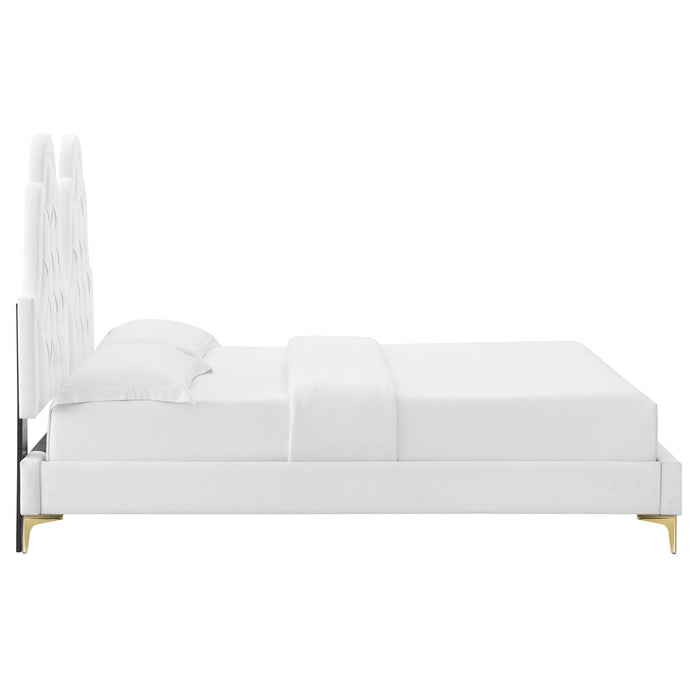 Alexandria Tufted Performance Velvet Platform Bed With Gold Legs