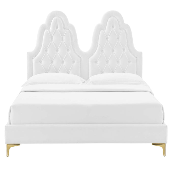 Alexandria Tufted Performance Velvet Platform Bed With Gold Legs